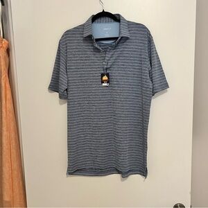 johnnie-O Grey and White Striped Polo Shirt